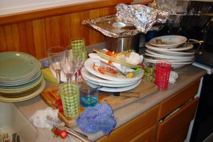 Dirty dishes on counter