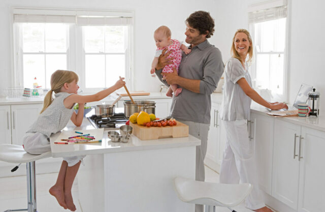 A family in a kitchen