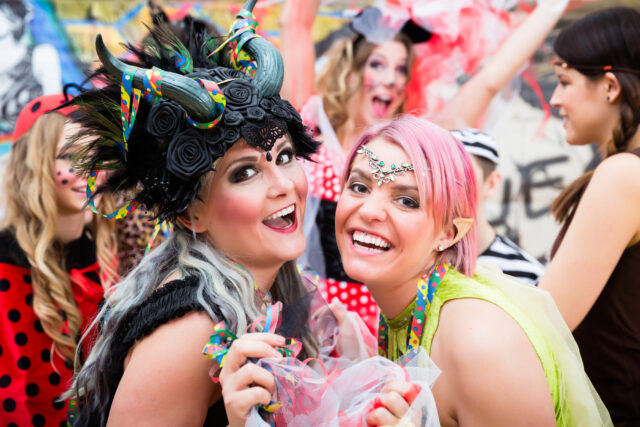 Women celebrating German Fasching Carnival in sexy costumes
